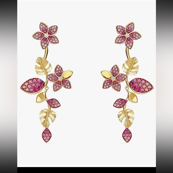 Swarovski Tropical Flower Pierced Earrings like new in box - Picture 3 of 13
